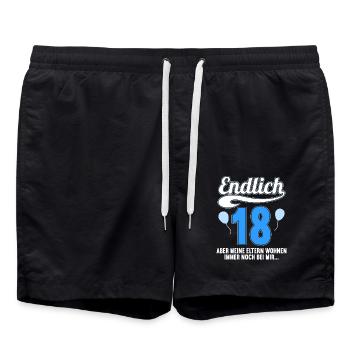 Endlich 18 aber Eltern leben bei mir 18 Geburtstag - Badeshorts - Schwarz - Vorne - AI Model Male 185 light (185cm)