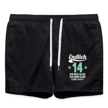 14 Jahre ich weiß kann alles Äh mama 14 Geburtstag - Badeshorts - Schwarz - Vorne - AI Model Male 185 light (185cm)
