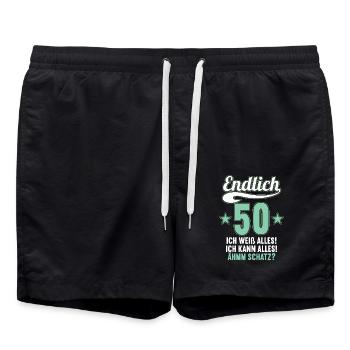 Endlich 50 weiß kann alles Äh Schatz 50 Geburtstag - Badeshorts - Schwarz - Vorne - AI Model Male 185 light (185cm)