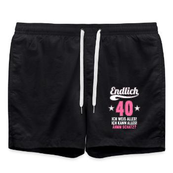 Endlich 40 weiß kann alles Äh Schatz 40 Geburtstag - Badeshorts - Schwarz - Vorne - AI Model Male 185 light (185cm)