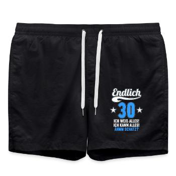 Endlich 30 weiß kann alles Äh Schatz 30 Geburtstag - Badeshorts - Schwarz - Vorne - AI Model Male 185 light (185cm)