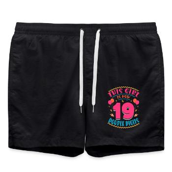 This Girl Is Now 19 | Cupcake Themed - Swim Trunks - black - Front - AI Model Male 185 light (185cm)
