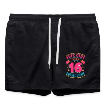 This Girl Is Now 16 | Cupcake Themed - Swim Trunks - black - Front - AI Model Male 185 light (185cm)