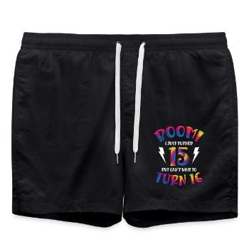 Boom I Just Turned 15 but can't wait to - Swim Trunks - black - Front - AI Model Male 185 light (185cm)