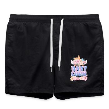Baby Corn | Cute Unicorn | Unicorn Shirt | Girl - Swim Trunks - black - Front - AI Model Male 185 light (185cm)