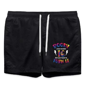 Boom I Just Turned 16 but can't wait to - Swim Trunks - black - Front - AI Model Male 185 light (185cm)