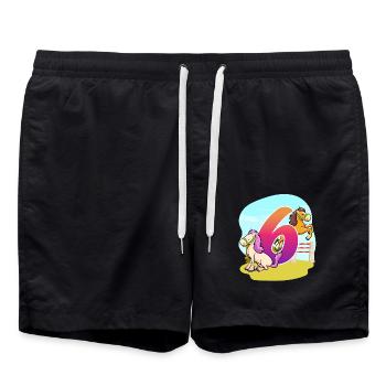 6th Birthday Riding Horse Theme Six Party - Swim Trunks - black - Front - AI Model Male 185 light (185cm)