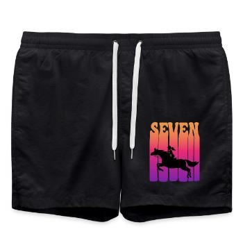 Girl riding, I am 7 years old, children 7. - Swim Trunks - black - Front - AI Model Male 185 light (185cm)