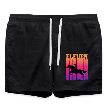 Girl riding, I am 11 years old, children 11. - Swim Trunks - black - Front - AI Model Male 185 light (185cm)