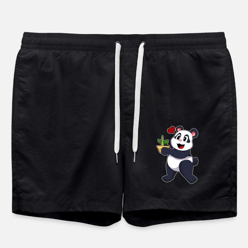 Panda with bamboo flower - Swim Trunks - black