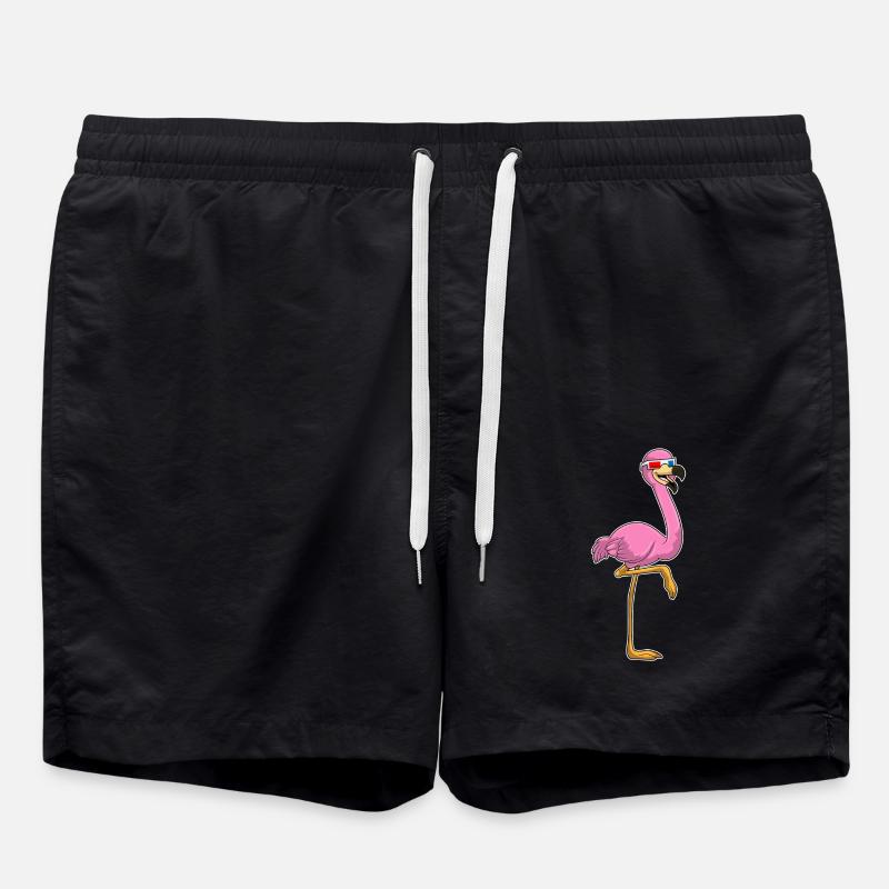 Flamingo mit Brille - Badeshorts - Schwarz