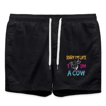 Désolé je suis en retard j’ai vu une vache - Short de bain - noir - Devant - AI Model Male 185 light (185cm)