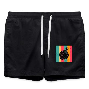 Onion Lover Retro Vegetables Vegan Gift idea - Badeshorts - Schwarz - Vorne - AI Model Male 185 light (185cm)