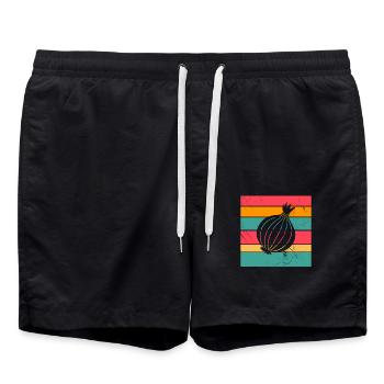 Onion Lover Retro Vegetables Vegan Gift idea - Badeshorts - Schwarz - Vorne - AI Model Male 185 light (185cm)