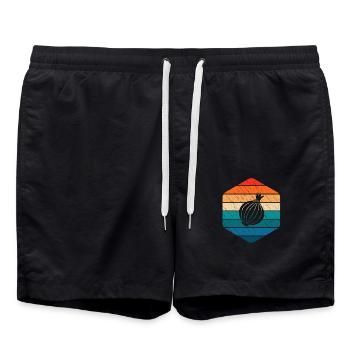 Oignon Lover Retro Vegetables Vegan Idée cadeau - Short de bain - noir - Devant - AI Model Male 185 light (185cm)