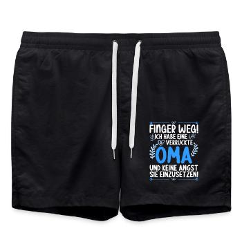 Finger weg! Ich habe eine verrückte Oma - Badeshorts - Schwarz - Vorne - AI Model Male 185 light (185cm)