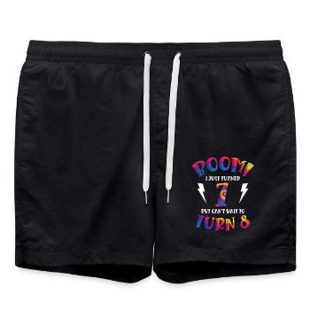 Boom I Just Turned 7 But Can Not Wait To Turn 8 | - Swim Trunks - black - Front - AI Model Male 185 light (185cm)