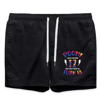 Boom I Just Turned 17 But Can Not Wait To Turn 18 - Swim Trunks - black - Front - AI Model Male 185 light (185cm)