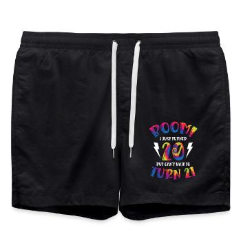 Boom I Just Turned 20 but can't wait to - Swim Trunks - black - Front - AI Model Male 185 light (185cm)