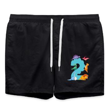2. Geburtstag | Dinosaurier Geburtstag Shirt | - Badeshorts - Schwarz - Vorne - AI Model Male 185 light (185cm)