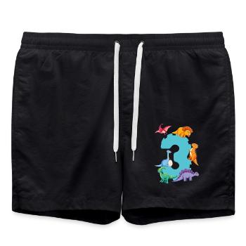 3. Geburtstag | Dinosaurier Geburtstag Shirt | - Badeshorts - Schwarz - Vorne - AI Model Male 185 light (185cm)