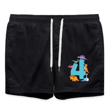 4. Geburtstag | Dinosaurier Geburtstag Shirt | - Badeshorts - Schwarz - Vorne - AI Model Male 185 light (185cm)