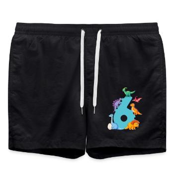 6. Geburtstag | Dinosaurier Geburtstag Shirt | - Badeshorts - Schwarz - Vorne - AI Model Male 185 light (185cm)