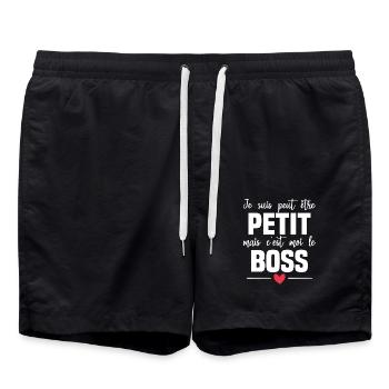 Je suis peut etre petit mais c'est moi le boss - Short de bain - noir - Devant - AI Model Male 185 light (185cm)