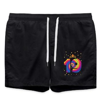 19th birthday Krone | Tie Dye Themed Birthday - Swim Trunks - black - Front - AI Model Male 185 light (185cm)