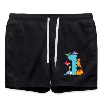 1. Geburtstag | Dinosaurier Geburtstag Shirt | - Badeshorts - Schwarz - Vorne - AI Model Male 185 light (185cm)