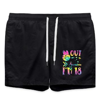 Peace Out Seventeen I'm 18 | Tie Dye Themed - Badeshorts - Schwarz - Vorne - AI Model Male 185 light (185cm)