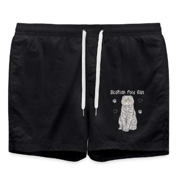 Schottische Faltohrkatze Scottish Fold Geschenk - Badeshorts - Schwarz - Vorne - AI Model Male 185 light (185cm)