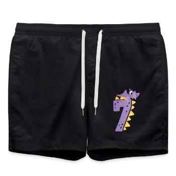 7e anniversaire | | d’anniversaire de dinosaure - Short de bain - noir - Devant - AI Model Male 185 light (185cm)