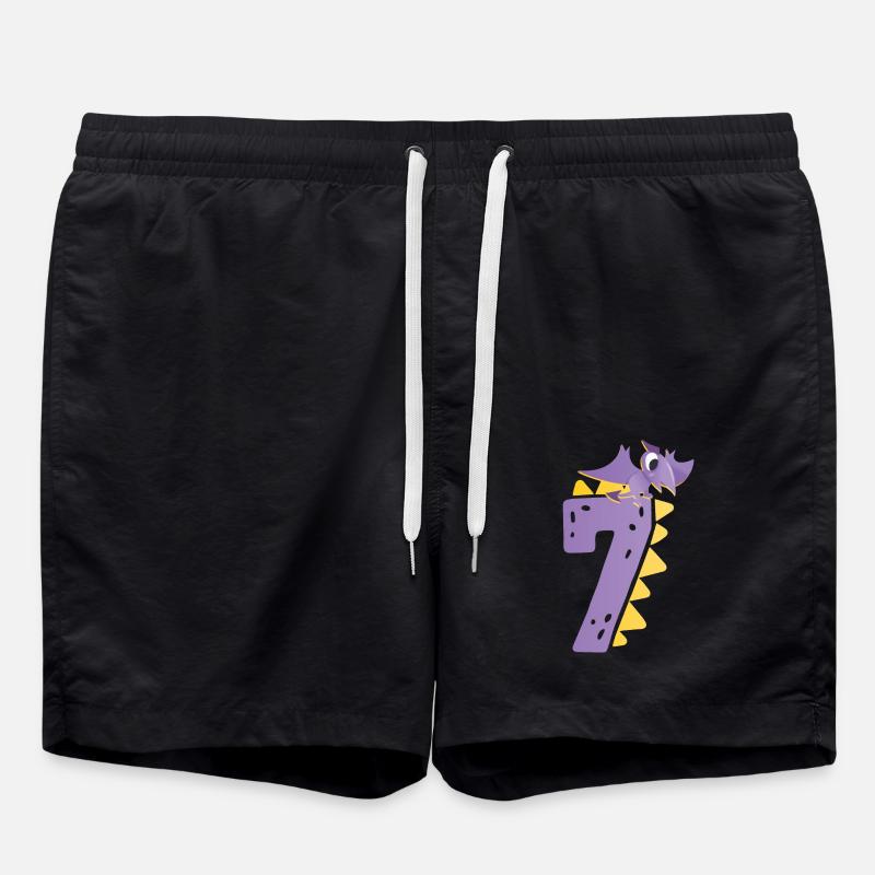 7th birthday | Dinosaur Birthday | - Swim Trunks - black