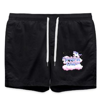 Papa Corn | Einhorn Geburtstag | Einhorn Thema | - Badeshorts - Schwarz - Vorne - AI Model Male 185 light (185cm)