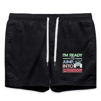 Je suis prêt à sauter dans le monster truck préscolaire - Short de bain - noir - Devant - AI Model Male 185 light (185cm)