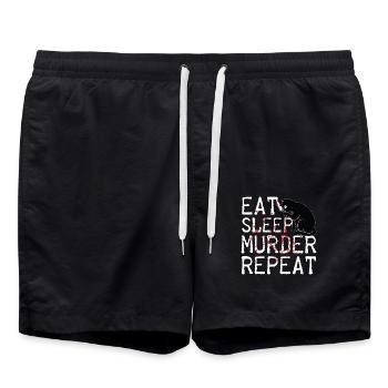 Eat Sleep Murder Repeat Scary Cat Horror Kostüm - Badeshorts - Schwarz - Vorne - AI Model Male 185 light (185cm)