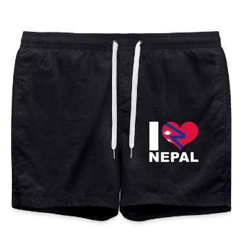 J’adore le drapeau du cœur du Népal - Short de bain - noir - Devant - AI Model Male 185 light (185cm)