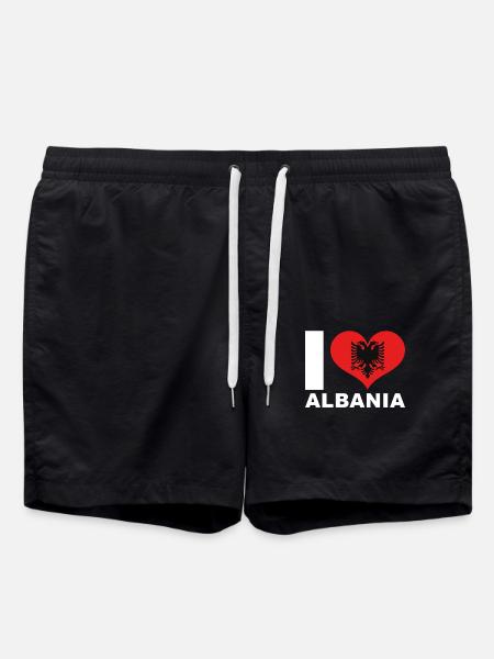 Ich liebe Albanien Herz Flagge Albanien - Badeshorts - Schwarz