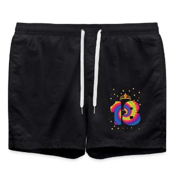 18th birthday Krone | Tie Dye Themed Birthday - Swim Trunks - black - Front - AI Model Male 185 light (185cm)
