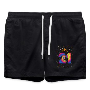 21st birthday Krone | Tie Dye Themed Birthday - Swim Trunks - black - Front - AI Model Male 185 light (185cm)