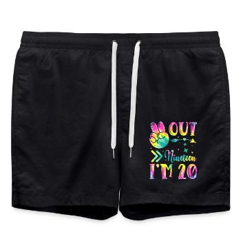 Peace Out Nineteen I'm 20 | Tie Dye Themed - Swim Trunks - black - Front - AI Model Male 185 light (185cm)