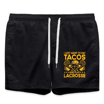 I just want to eat and play Lacrosse - Swim Trunks - black - Front - AI Model Male 185 light (185cm)