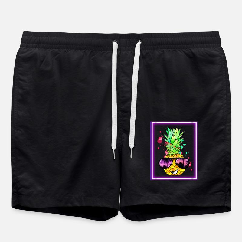 Pineapple Retro Neon Art - Swim Trunks - black