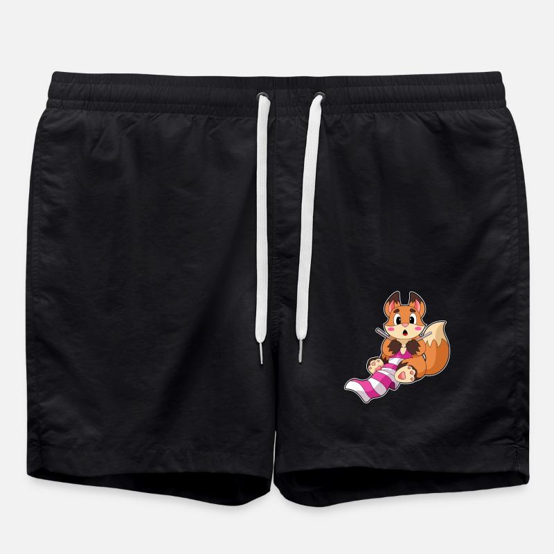 Fuchs mit Schal - Badeshorts - Schwarz