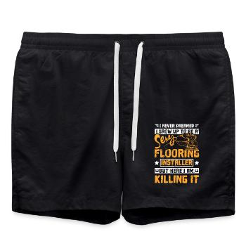 Installateur de revêtement de sol sexy - Short de bain - noir - Devant - AI Model Male 185 light (185cm)