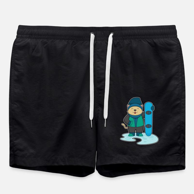 Chat comme snowboarder avec snowboard - Short de bain - noir