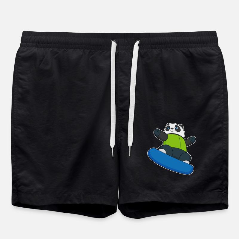 Panda en snowboarder avec snowboard - Short de bain - noir