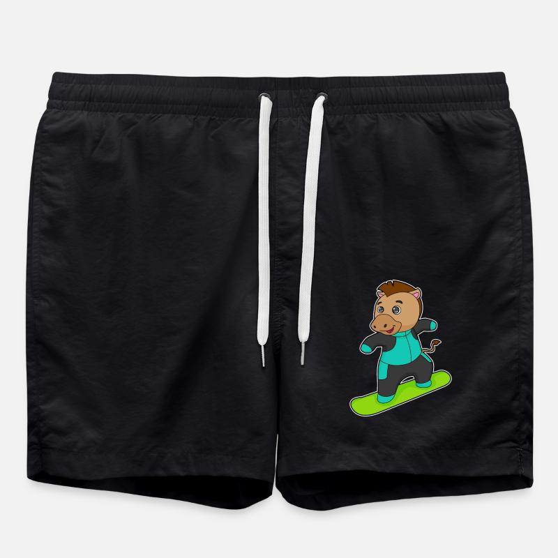 Cheval comme snowboarder avec snowboard - Short de bain - noir