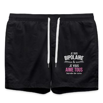 Je suis bipolaire et je vous aime, Cadeau humour - Short de bain - noir - Devant - AI Model Male 185 light (185cm)